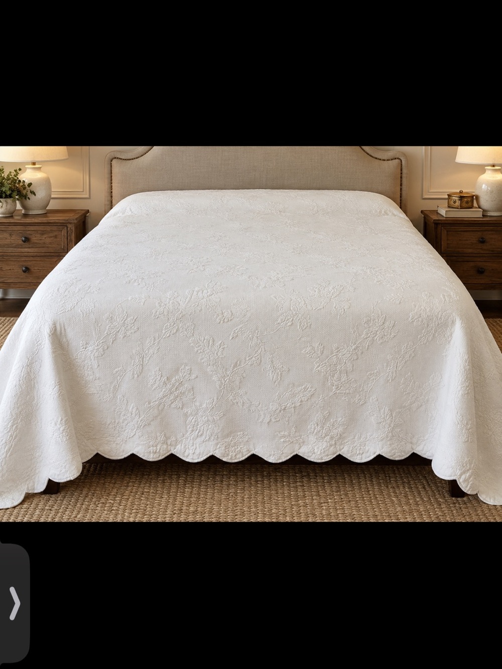 Peacock Alley Oasis Queen Matelasse Coverlet White 100% Cotton Portugal 88x102"